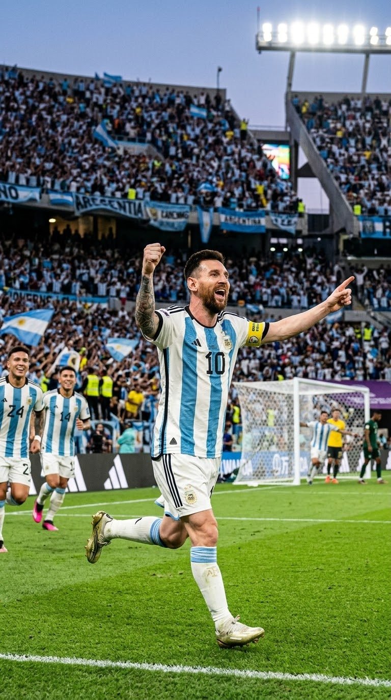 Messi celebrating for Argentina